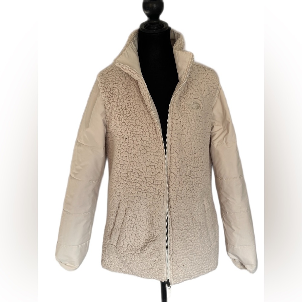 North face tan/white double sided jacket size M